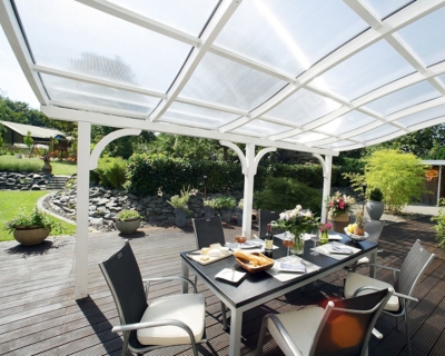 Skan Holz Terrassenüberdachung Venezia mit Mittelpfosten Breite 648 cm in vier Grössen