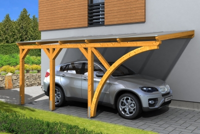 Skan Holz Wandanbau-Carport Eifel mit Einfahrtsbogen 300 x 541 cm