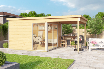 Lasita Maja Gartenhaus Domeo 2 mit Anbau-Dach