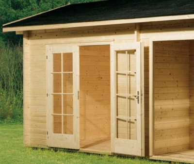 Weka Gartenhaus Typ 150 in 28mm mit Holzschuppen und Geräteraum