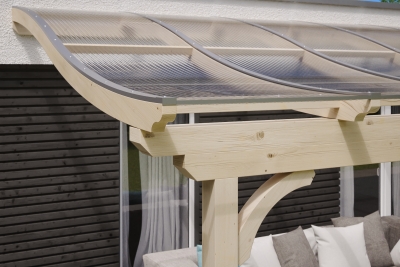 Terrassenüberdachung Verona 541 x 239 cm, Leimholz, natur + 4 Lasuren nach Wahl