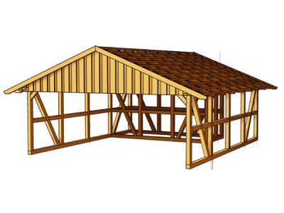 Fachwerk-Doppel Carport mit Dachschalung und Abstellraum 2 B 684 x T 772cm