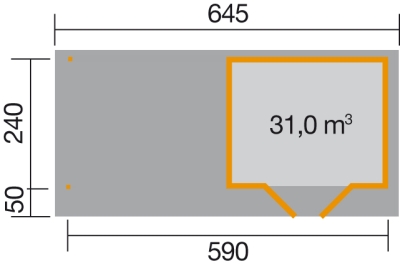 Weka Designhaus 126 B+ inkl. 300 cm Anbau und extra hoher Tür - 28 mm  Grösse 1