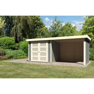Karibu Gartenhaus Gerätehaus Mühlendorf 4 mit 260 cm Schleppdach + Seiten- und Rückwand - 19 mm