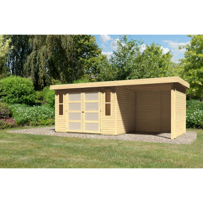 Karibu Gartenhaus Gerätehaus Mühlendorf 4 mit 240 cm Schleppdach + Seiten- und Rückwand - 19 mm