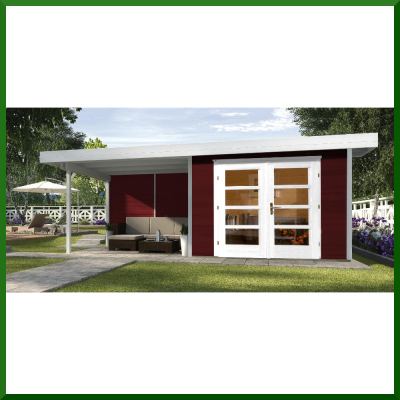 Weka Designhaus 126 B+ inkl. 300 cm Anbau und extra hoher Tür - 28 mm  Grösse 1