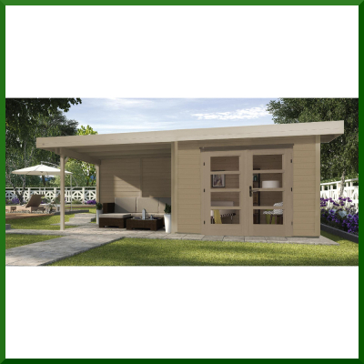 Weka Designhaus 126 B+ inkl. 300 cm Anbau und extra hoher Tür - 28 mm  Grösse 1