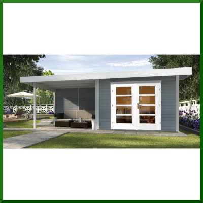 Weka Designhaus 126 B+ inkl. 300 cm Anbau und extra hoher Tür - 28 mm  Grösse 1