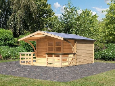Karibu Gartenhaus Bayreuth 5 mit Vordach und Terrasse
