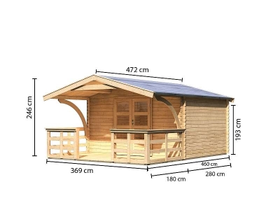Karibu Gartenhaus Bayreuth 5 mit Vordach und Terrasse