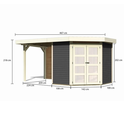 Karibu Gartenhaus Goldendorf 3 Terragrau mit 240 cm Schleppdach + Rückwand - 19 mm