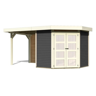 Karibu Gartenhaus Goldendorf 3 Terragrau mit 240 cm Schleppdach + Rückwand - 19 mm