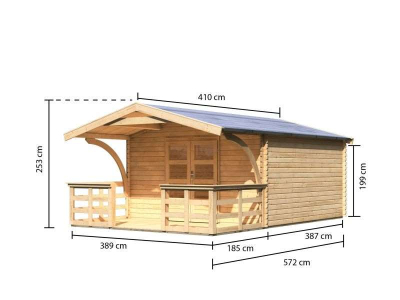 Karibu Gartenhaus Mühlheim 6 natur mit Vordach 1,8 m inkl. Terrasse