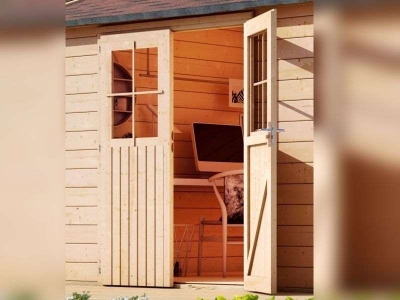 Karibu Gartenhaus Mühlheim 6 natur mit Vordach 1,8 m