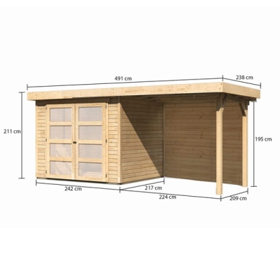 Karibu Gartenhaus Gerätehaus Mühlendorf 3 mit 240 cm Schleppdach + Rückwand - 19 mm