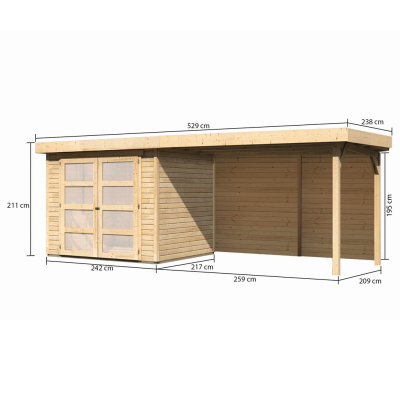 Karibu Gartenhaus Gerätehaus Mühlendorf  3 mit 280 cm Schleppdach + Rückwand - 19 mm