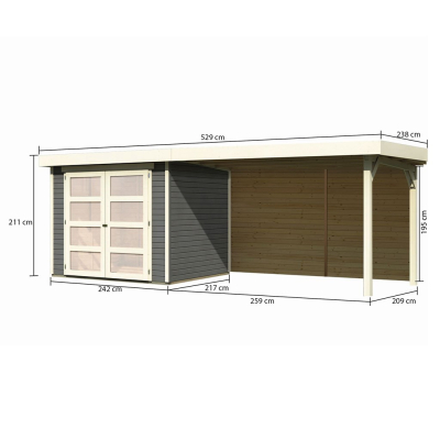 Karibu Gartenhaus Gerätehaus Mühlendorf  3 mit 280 cm Schleppdach + Rückwand - 19 mm