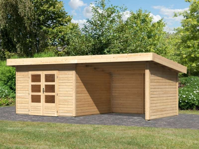 Karibu Gartenhaus Northeim 4 natur mit Anbaudach 3 m inkl. Rück-und Seitenwand