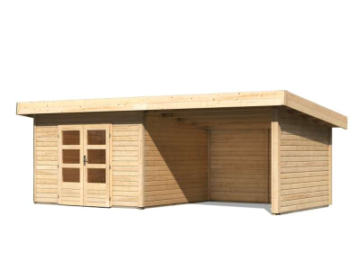 Karibu Gartenhaus Northeim 4 natur mit Anbaudach 3 m inkl. Rück-und Seitenwand