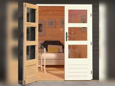 Karibu Gartenhaus Northeim 4 terragrau mit Anbaudach 3 m inkl. Rück-und Seitenwand