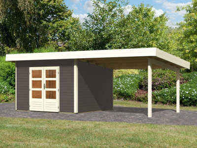Karibu Gartenhaus Northeim 4 terragrau mit Anbaudach 3,30m