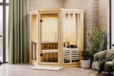 Karibu Sauna Yuma - Massivholzsauna mit Eckeinstieg 38 mm