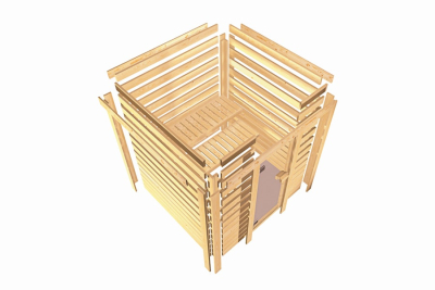 Karibu Sauna Yuma - Massivholzsauna mit Eckeinstieg 38 mm