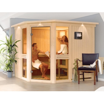 Karibu Amelia 3 - Sauna mit Eckeinstieg 68 mm