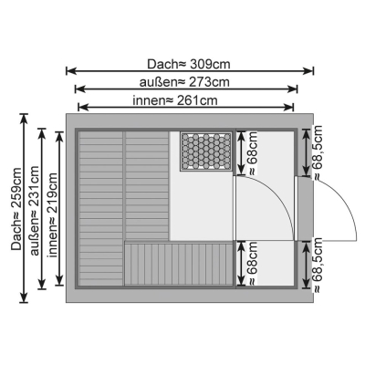 Karibu Bosse 1 - 38 mm Gartensauna mit Vorraum und Satteldach