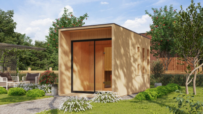 Karibu Design Saunahaus Miramar Blackline mit Vorraum - 73 mm in Schwarz oder Natur