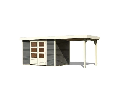 Karibu Woodfeeling Gartenhaus Askola 4 in terragrau mit Anbaudach 2,40 Meter