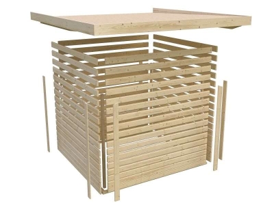 Karibu Woodfeeling Gartenhaus Askola 4 in terragrau mit Anbaudach 2,40 Meter