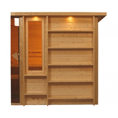 KARIBU RIONA Premium Massivholzsauna Eckeinstieg 40mm
