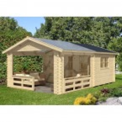 Skanholz Blockbohlenhaus HOLMESTRAND 45 mm mit überdachter Terrasse