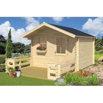 Skanholz Blockbohlenhaus NARVIK 45 mm mit 80 cm Vordach