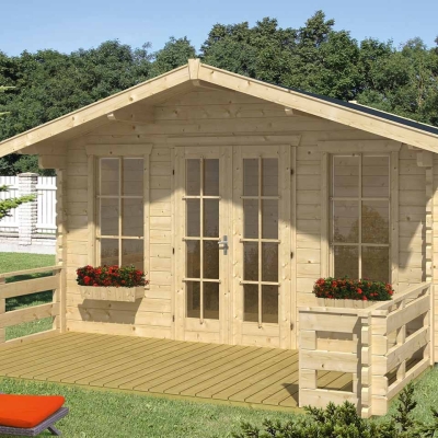 Skanholz Blockbohlenhaus TRONDHEIM 45 mm mit 80 cm Vordach -