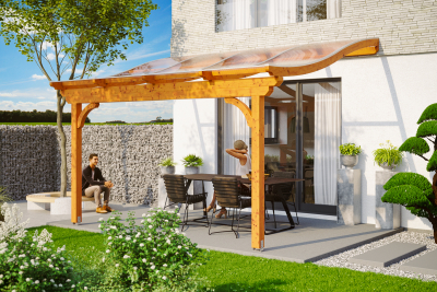 Terrassenüberdachung Verona 434 x 289 cm, Leimholz, natur + 4 Lasuren nach Wahl