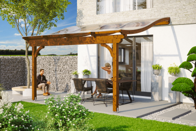 Terrassenüberdachung Verona 434 x 389 cm, Leimholz, natur + 4 Lasuren nach Wahl