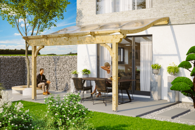 Terrassenüberdachung Verona 434 x 389 cm, Leimholz, natur + 4 Lasuren nach Wahl