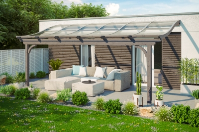 Terrassenüberdachung Verona 648 x 239 cm, Leimholz, natur + 4 Lasuren nach Wahl
