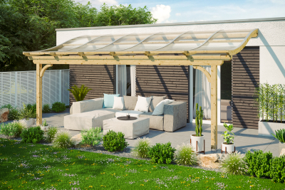 Terrassenüberdachung Verona 648 x 239 cm, Leimholz, natur + 4 Lasuren nach Wahl