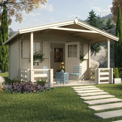 Weka 45 mm Weekendhaus 136 B mit Vordach+Terrasse in zwei Grössen