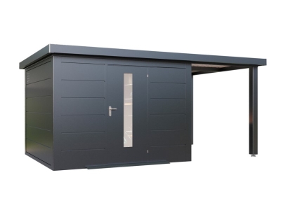 Finnhaus Wolff Metall-Gartenhaus Thorin 5424 + 2,4m Anbaudach - Elementhaus - Geräteschuppen - Flachdach - anthrazit