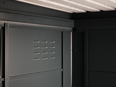 Finnhaus Wolff Metall-Gartenhaus Thorin 6024 + 3m Anbaudach - Elementhaus - Geräteschuppen - Flachdach - anthrazit